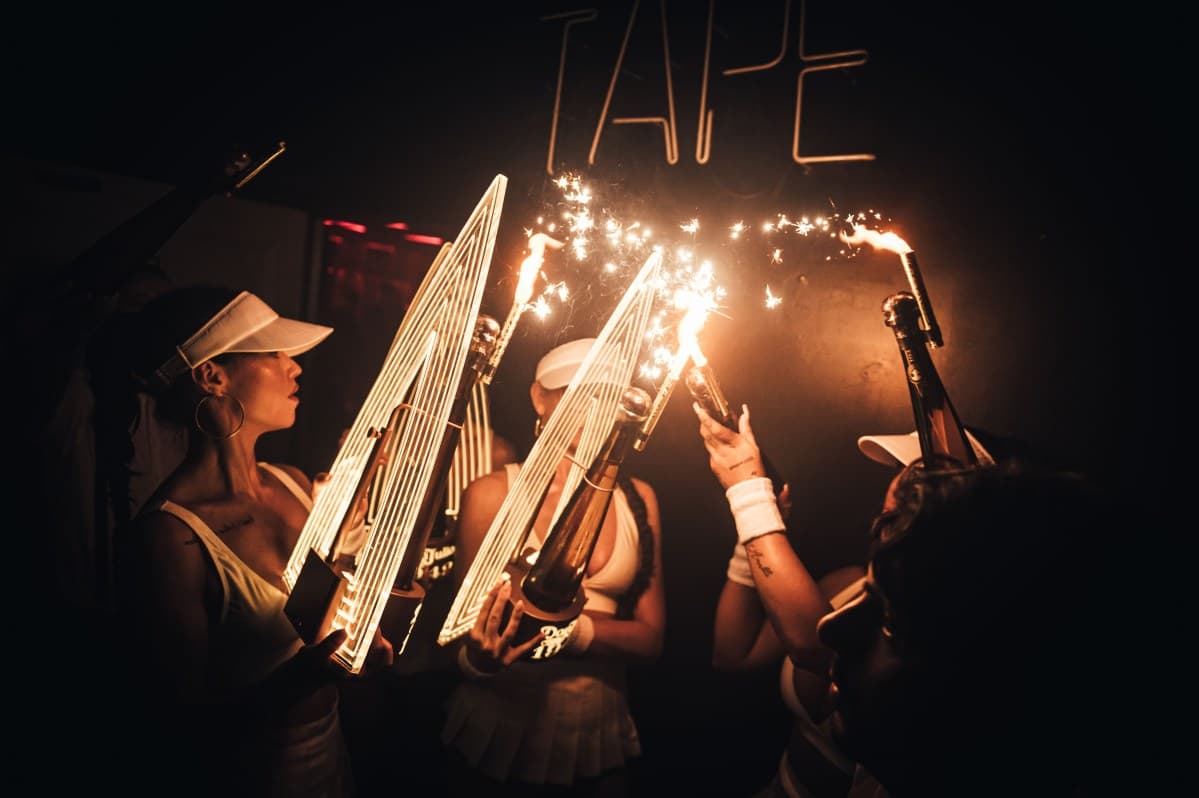 Tourists enjoying a night out at an exclusive London nightclub in Mayfair