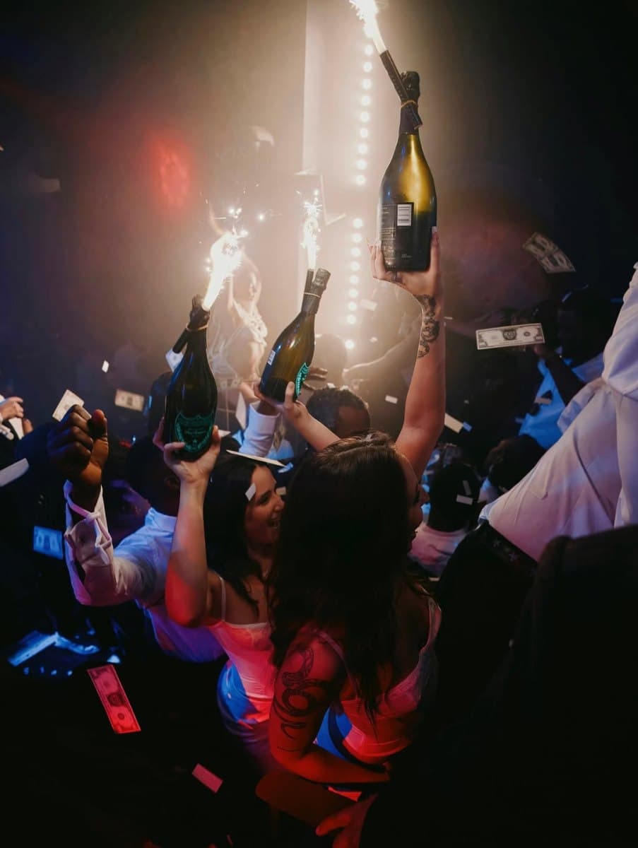 London Reign showclub decorated for New Year's Eve with cabaret stage