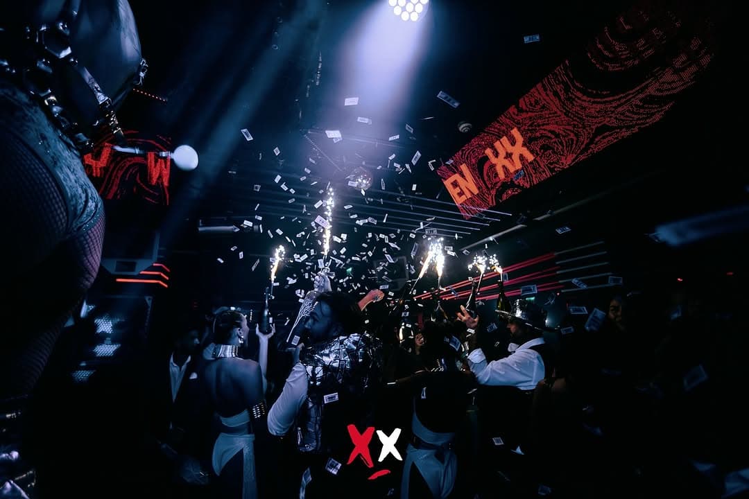 Confetti and sparklers over the crowd at Luxx Club, before the club closed