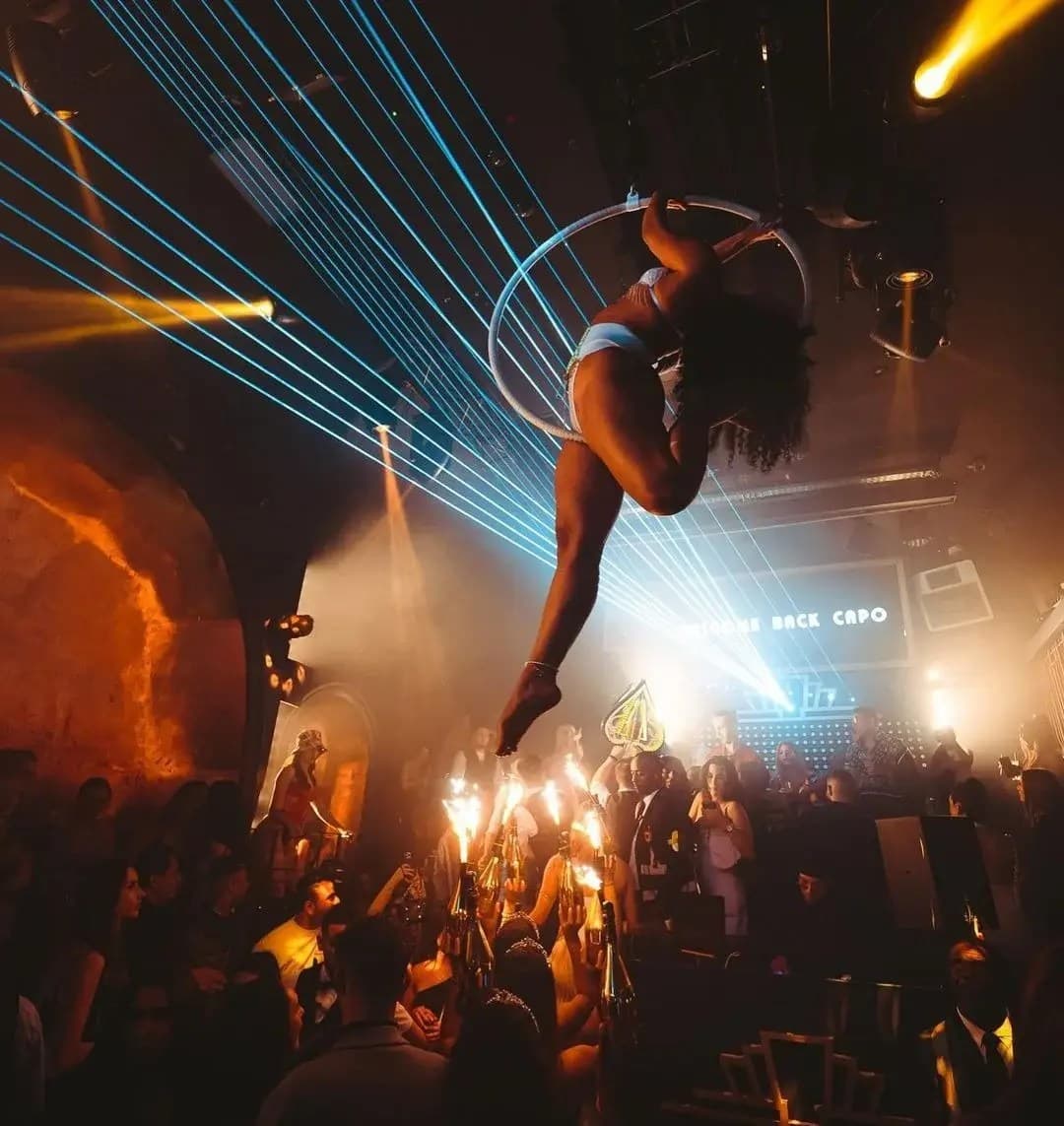 Reign London nightclub with champagne show and glamorous atmosphere