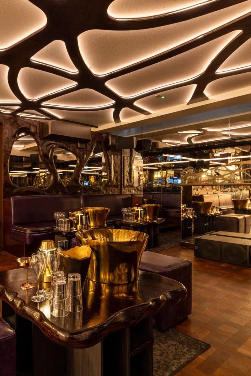 VIP table area inside Rex Rooms nightclub London with bottle service
