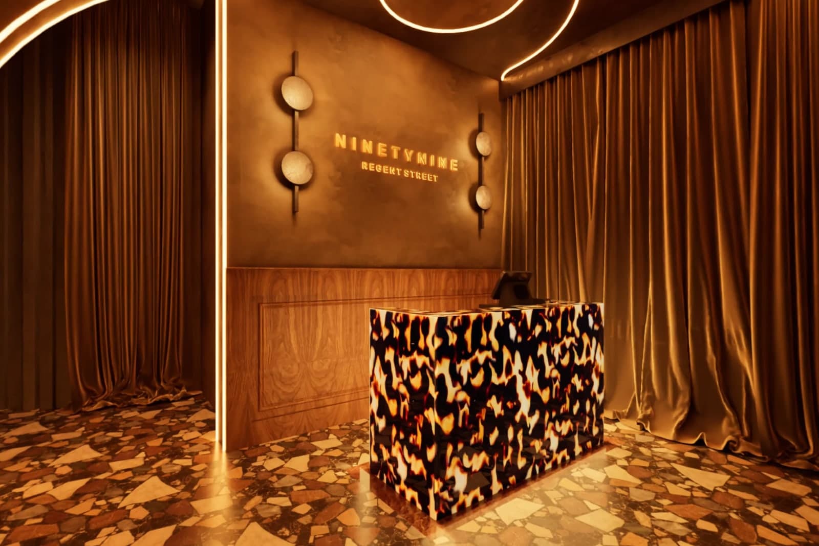 99 Regent Street entrance: the reception desk under the NinetyNine Regent Street sign