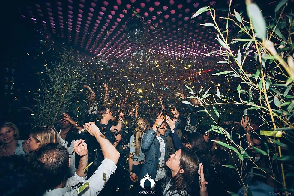 The Cuckoo Club dancefloor with an elegant student crowd dancing.
