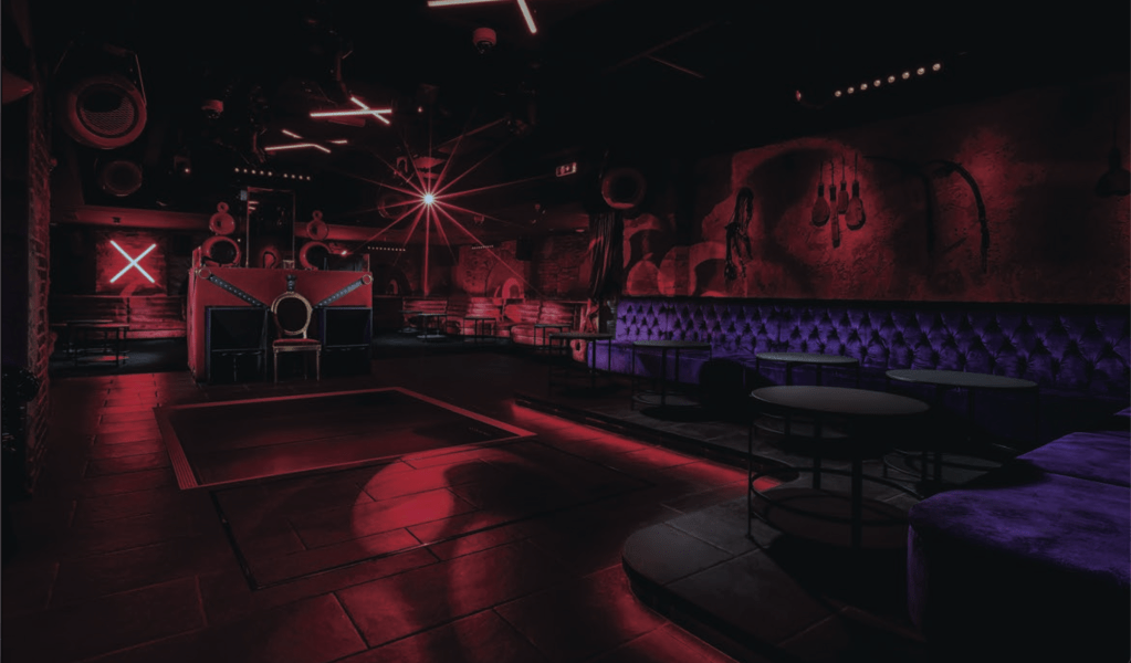 Dear Darling Club London tables on the lower floor.