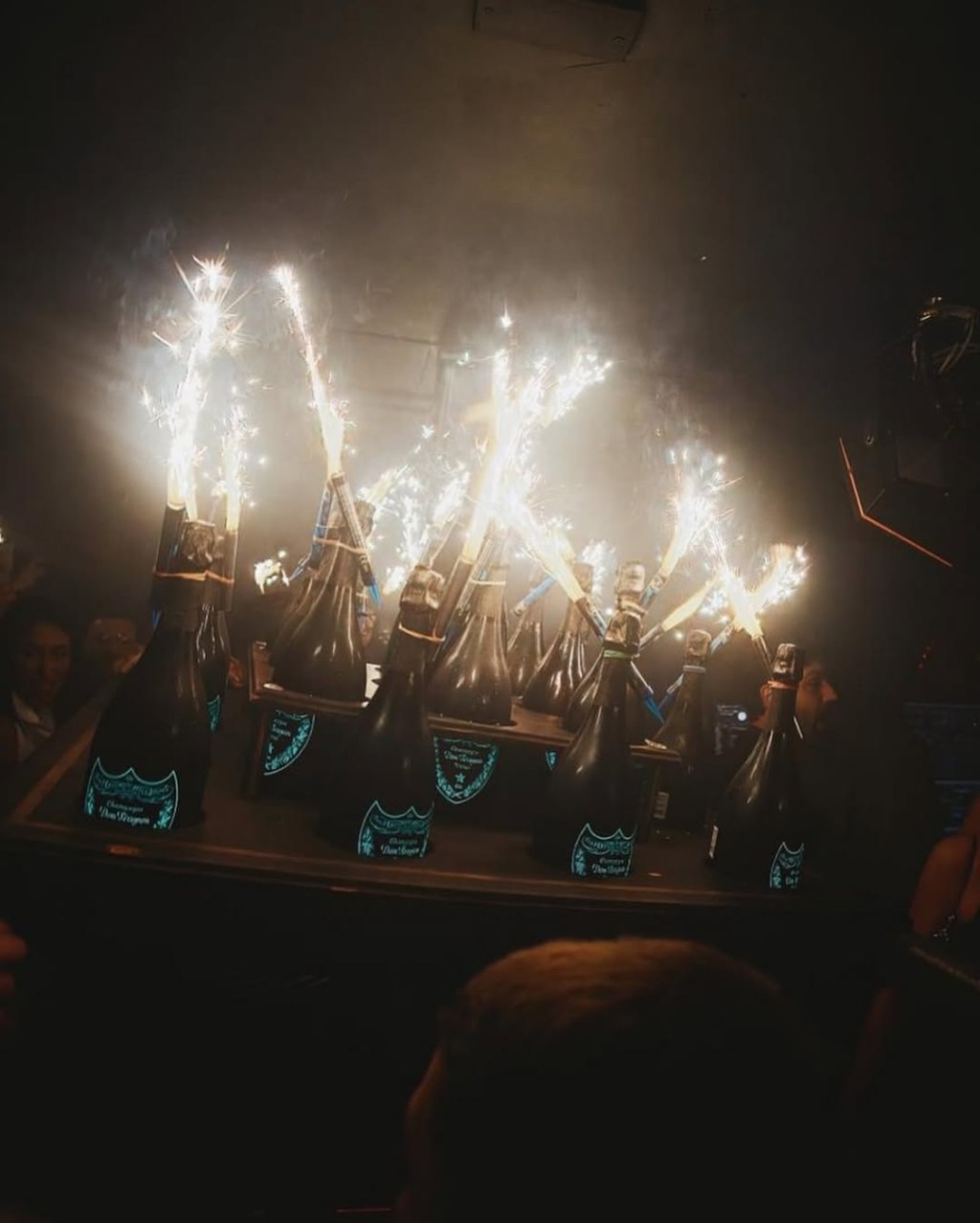 Massive champagne show at Cirque London club.